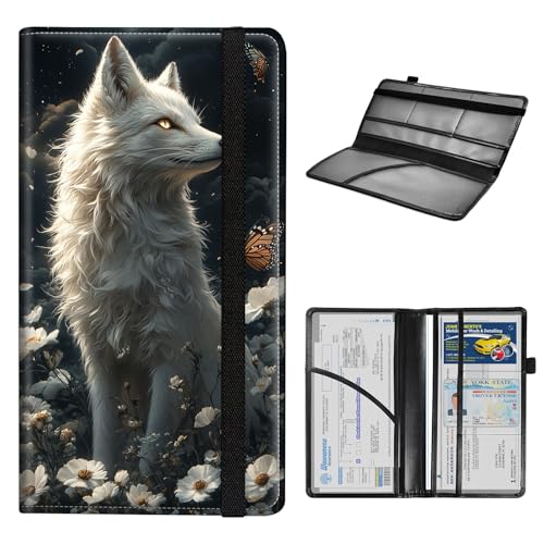 Car Registration and Insurance Holder for Women Men,Automobile License Document Card Holders Vehicle Glove Box Organizer Leather Accessories Driver Essential,Fox Butterfly Flower Night - color: Fox Butterfly Flower Night