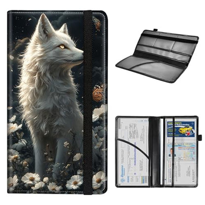 Car Registration and Insurance Holder for Women Men,Automobile License Document Card Holders Vehicle Glove Box Organizer Leather Accessories Driver Essential,Fox Butterfly Flower Night - color: Fox Butterfly Flower Night