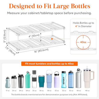 Lifewit Stackable Bottle Storage Organizer, Clear Freestanding Wine Holder for Cabinet, Large Slot Water Bottle Tumbler Cup Organizer for Pantry, Plastic Wine Rack for Fridge Cellar, 2Tier Hold 8 - size: 2 Tier-8 Bottle