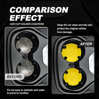 4-Pack Universal Cup Holder Coasters, Black Silicone Inserts - Keep Your Car Clean with Non-Slip & Spill-Proof Coasters for All Vehicles (Yellow) - color: Yellow