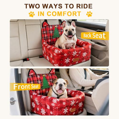 Dog Booster Car Seats for S/M Dogs Up to 35lbs,Pet Car Seat/Travel Bed with Washable&Removable Cover,Storage Pockets,Dog Safety Belt and Elevated Cushion Fits in Front/Back Seat - color: Red