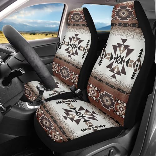 Geometric Navajo Ethnic Tribe Print Car Seat Covers, 2 Pieces Washable Vehicles Front Seat Protectors, Scratch-Resistant Bucket Seat Cover Fits Most Vehicles, Sedans, Trucks, SUVs, Vans - color: Geometric Navajo Ethnic Tribe