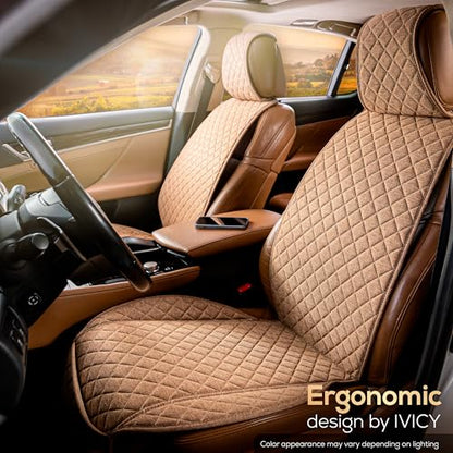 IVICY Faux Linen Front Car Seat Cover – Non-Slip Bucket Seat Protector for Most Cars, SUVs, Vans & Trucks – 1 Seat Cover, Machine Washable, Side-Airbag Friendly, Light Brown - color: BROWN HYB LN