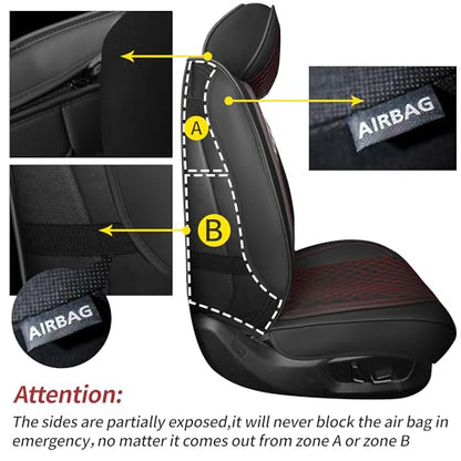 Grand Car Seat Covers Full Set,Universal Precision Fit 3D Contoured Automotive Nappa Leather Seat Covers for SUV Truck Sedan,Anti-Slip Seat Cover with Lumbar Support Style2 Black Red Line - color: Black Red Semi Coverage