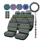 Frienda 14 Pcs Baja Car Seat Covers Full Set Multicolor Stripe Boho Print Steering Wheel Cover Seat Belt Cover Crystal Hanging Ornament Car Holders Fits (Bohemia Style) - style: Bohemia Style