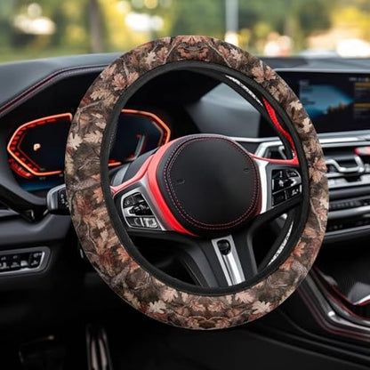 Camo Car Steering Wheel Cover for Men Branch Print Steering Wheel Covers with Elastic Edge Washable Automotive Accessories 15 Inch Gift for Holiday - color: Camo Branch Print