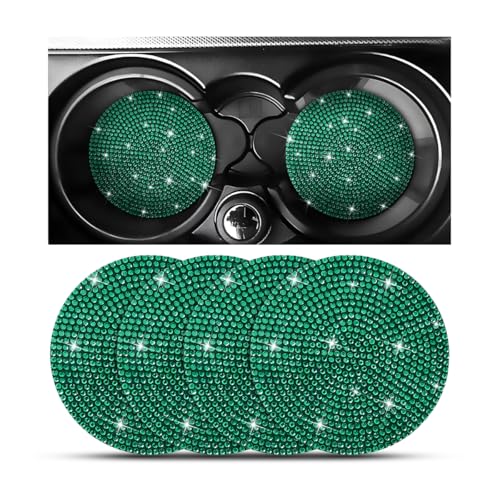 Bling Car Cup Holder Coaster, Crystal Rhinestone Anti-Slip Insert Coasters, Universal 2.75 Inch Fashion Automotive Cup Mat, Car Interior Accessories Decor Gifts for Women (Green, 4PCS) - color: Green, size: 4PCS