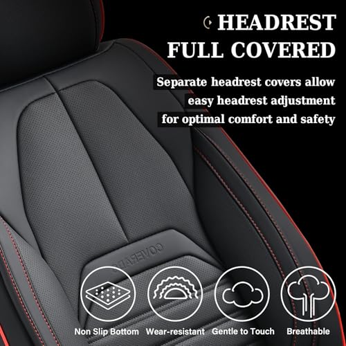 Coverado Car Seat Covers Front Seats, Automotive Seat Covers, Waterproof Nappa Leather Car Seat Cover, Car Seat Cushion, Black Redline Seat Covers Carseat Cover Universal Fit for Most Cars - color: Black-Red, size: Front