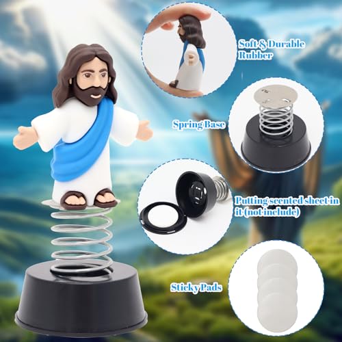 Yelakey Dashboard Jesus Dancer Blue Jesus Bobblehead with Open Arms Smile face Car Accessory with Sticky Pad for Christian Drivers Religious Believers Home Decoration - style: 1 Blue