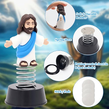 Yelakey Dashboard Jesus Dancer Blue Jesus Bobblehead with Open Arms Smile face Car Accessory with Sticky Pad for Christian Drivers Religious Believers Home Decoration - style: 1 Blue