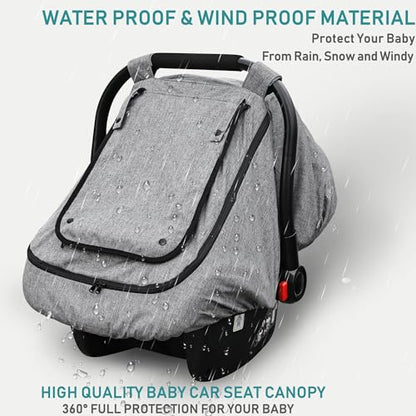 Waterproof Baby Car Seat Cover，YVMVDV Patented Cold Weather Carseat Cover for Babies,Infant Car Seat Cover Canopy for Boy Girls,Windproof Car Seat Canopy for Boys & Girls, Keeps Babies Warm - color: Thick-Gray
