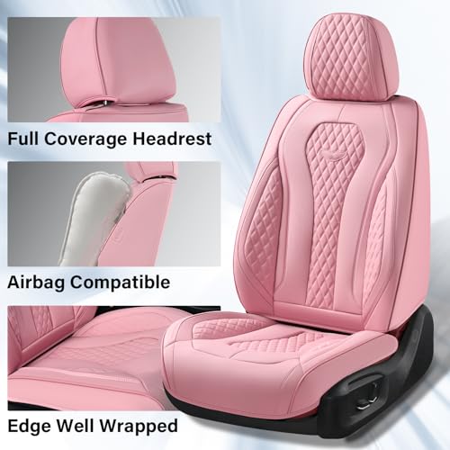 Coverado Seat Covers, Car Seat Covers Front Seats, Pink Car Seat Covers, Waterproof Auto Seat Covers, Seat Cushion, Front Seat Covers Leatherette Car Seat Protector Universal Fit Most Cars - color: Pink, size: FrontPair