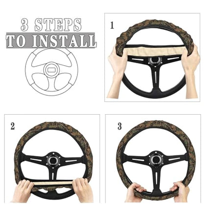 Brown Green Leaf Camo Pattern Steering Wheel Cover for Women Men, Non-Slip Steering Wheel Protector Car Wheel Covers, Universal 15 Inch Fit for Auto, Suvs, Truck - color: Brown Green Leaf Camo Pattern