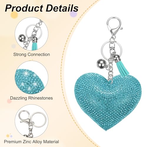 PATIKIL Rhinestone Keychains for Women, Cute Bling Heart Shape Purse Charm for Bag Handbags Car Keys - color: White-lake Blue