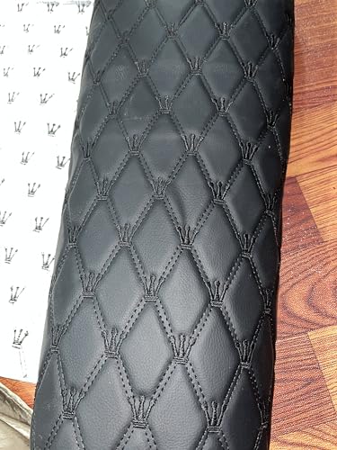 Quilted Foam Vinyl Fabric King Crown Classic Pattern with 0.23" Sponge Backing, 59" W × 39" L Faux Leather Fabric for Car Headliner, Furniture Upholstery, Diamond 2" x 3" (King Crown-Black) - color: King Crown-black