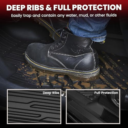 LASFIT Floor Mats for Ford F250 F350 F450 2017-2026 Crew Cab Front Bucket Seat (Not Fit Row Bench Seating) Floor Super Duty All Weather Protector TPE Car Floor Liner, only 1st, 2pcs Black - style: 2) SuperDuty| 17-26 | 1st Row Carpet Floor Only