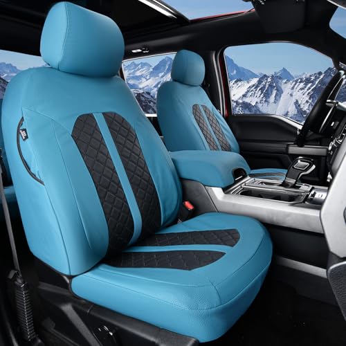 Truckiipa Front Ford F150 Seat Covers, Waterproof Leather Seat Covers Truck Fit for 2015-2026 Ford F150 SuperCrew, 2017-2026 F250 F350 F450 Super Duty Crew Cab, Front Pair, Blue&Black - color: Blue&Black, size: Front Pair