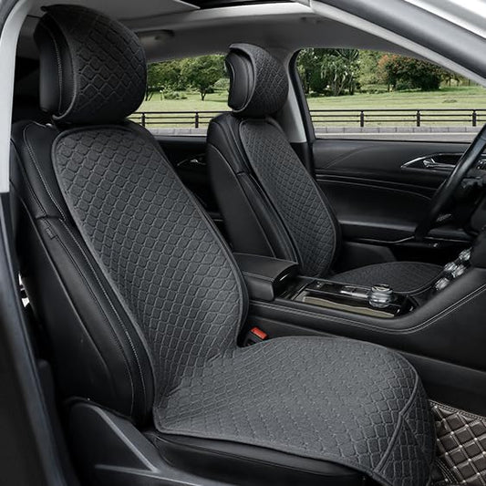 Linen Car Seat Covers for Cars, Front Car Seat Cover Protectors with Storage Bags, Anti-Slip & Soft Automotive Seat Cushion Universal Fit for Most Sedan, SUVs, Vehicles (Deep Grey) - color: deep grey