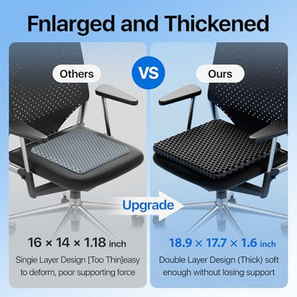 Gel Seat Cushion, Cooling Thick Big Breathable Honeycomb Design Absorbs Pressure Points Seat Cushion with Non-Slip Cover for Office Chair Home Cars Wheelchair - color: Black
