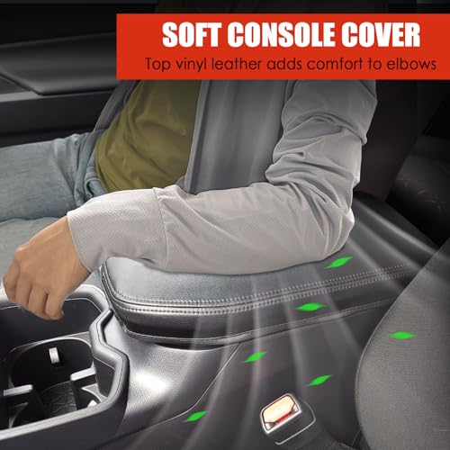 Center Console Cover for Toyota RAV4 2025 2024 2023 2022 2021 2020 2019 - Leather Middle Console Lid Armrest Cover for Toyota RAV4 Interior Accessories (Black) - size: 4) 19-25 |RAV4| Black Stitching,Thin Size