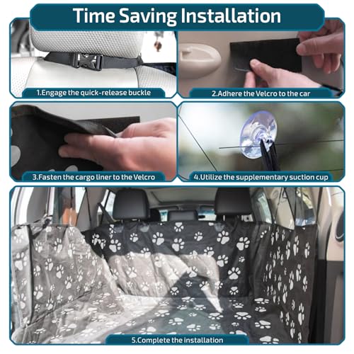 SUV Cargo Liner for Dogs with Side Flaps, Large (54" x 93") Water Resistant Trunk Cover, Non-Slip Pet Area Protector with Bumper Flap, Universal Fit for SUVs Sedans Vans, Paw Print