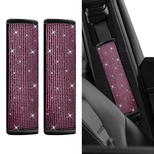 2PCS Bling Seat Belt Covers, Seat Belt Cover Pad, Car Seatbelt Shoulder Pads with Rhinestone, Auto Accessories Comfortable Automotive Neck Shoulder Mat Cushion for Car Truck SUV (Pink) - color: Pink