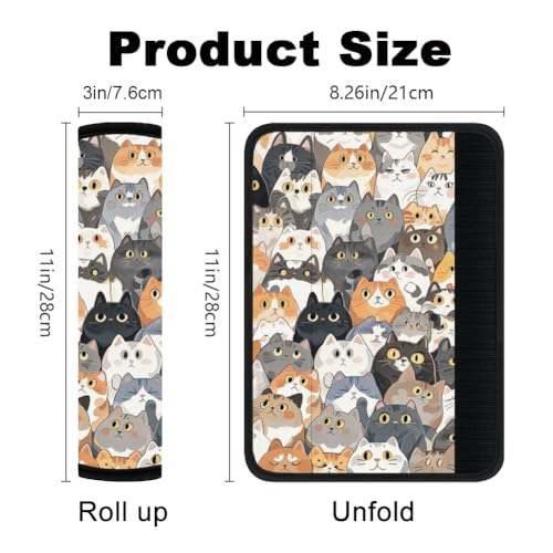 2Pcs Soft Auto Seat Belt Cover Pad Cute Cat Print Colorful Car Seatbelt Shoulder Cushion for Comfortable Driving, Compatible with All Cars' Seatbelt and Backpack Straps