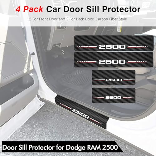 Car Door Sill Protectors Compatible with Dodge RAM 2500 Accessories- 4Pcs Door Entry Guard Scuff Sill Protector Plate- Carbon Fiber Anti-Scratch Sticker- Upgraded Full Coverage