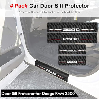 Car Door Sill Protectors Compatible with Dodge RAM 2500 Accessories- 4Pcs Door Entry Guard Scuff Sill Protector Plate- Carbon Fiber Anti-Scratch Sticker- Upgraded Full Coverage