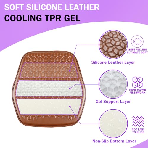 Thin Gel Seat Cushion for Car Seat, Office Chair, Wheelchair, Golf Cart - Non-Slip Car Seat Cushions with 0.7 Inch Gel - Sciatica & Coccyx Pain Relief (Leather, Brown) - color: Brown