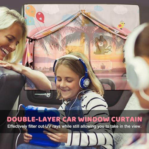 Car Window Shades, 2pcs Magnetic Car Curtains for Side Windows Privacy Full Covers/Half Shade Options, Cute Cartoon Auto Sunshades for Baby Protection Pink - color: Pink and White