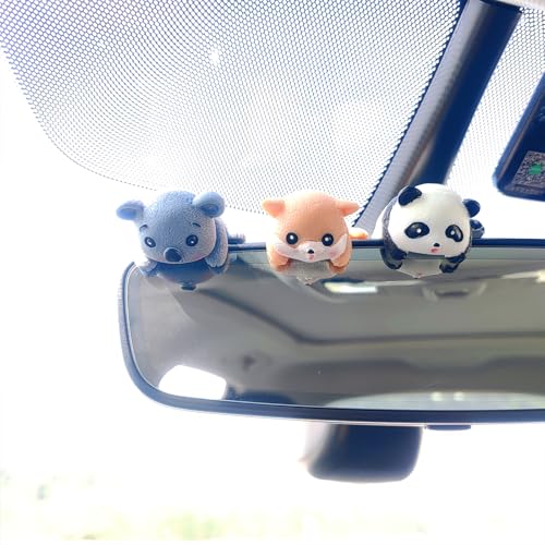 Cute Animal Rear View Mirror Accessories, Car Center Screen Decoration Dashboard Ornament, Car Accessories Interior for Women/Men Computer Monitor Decor - style: Panda+Dog+Koala