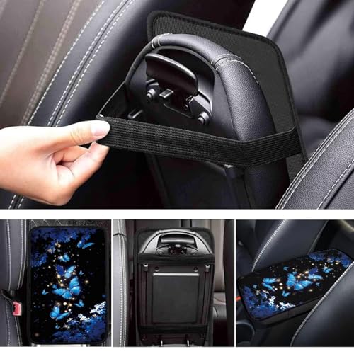 Blue Butterfly Daisy Print Car Armrest Cushion Car Arm Rest Cover Pad Universal Fit - color: Blue Butterfly Daisy