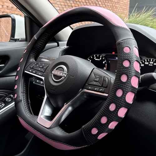 D Shaped Race Grip Steering Wheel Cover, Anti Slip Silicone Perforated Design with Soft Touch Padding, Enhanced Grip for Sporty Driving Flat Bottom 14.5-15 Inch (Racing Pink) - color: 5.Pink, size: D Shaped/Flat Bottom[14 1/2''-15'']