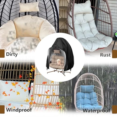 【Upgraded】Patio Egg Chair Covers with Zipper, Wicker Egg Swing Chair Covers, Waterproof Heavy Duty Weather Resisatnt Outdoor Chair Cover, Windproof Hanging Chair Cover, 75" x 45", Grey, 1 Pack - color: Grey, size: Single Seat 75'' (L) x 45''(W)