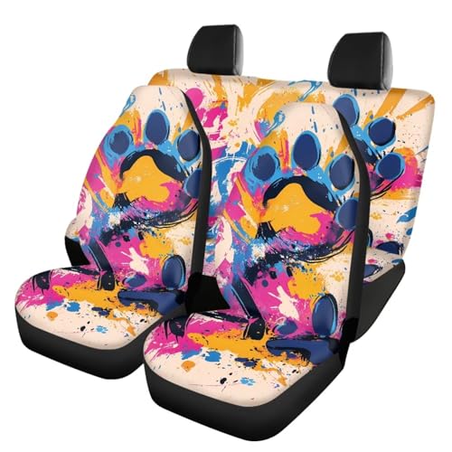 Howilath Dog Paw Car Seat Covers Front Seats Graffiti Print Auto Accessories, 4-Piece Stretchy Front & Rear Seat Protectors Fit SUV Sedan Truck - color: Dog Paw Graffiti