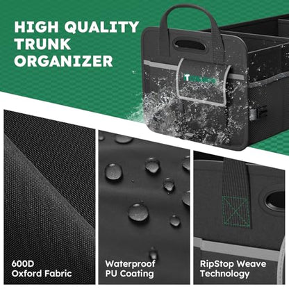 Heavy-Duty Trunk Organizer & Multi-Compartment Storage Box for SUV/Sedan/Minivan,600D Waterproof Oxford,2 Securing Hooks & Reflective Strips-Large Capacity Organiser(92L) - size: 92l (Organizer Only)