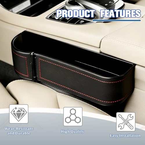 Car Seat Gap Filler Organizer with Cup Holder Expander, Leather Console Seam Filler Storage Box, Auto Front Seat Gap Organizer for Phones Keys Glasses, Universal Fit (Black/Red Driver) - color: Black/Red, size: Driver