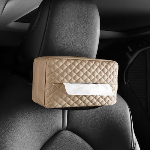 Car Tissue Holder, Car Standard Tissue Holder, PU Leather Backseat Tissue Box, Cars Tissue Box Holder, Napkin Holder for Cars, Fit for 120 Standard Tissues Cover- Beige - color: Beige