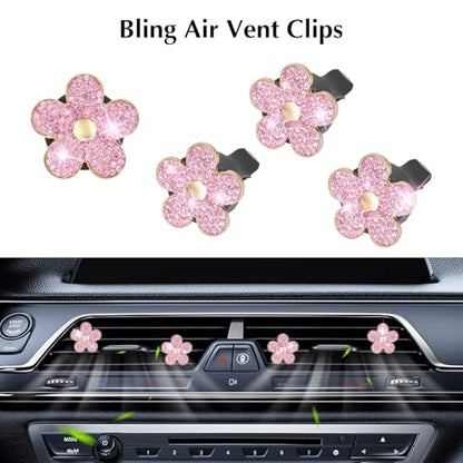 ARTILAURA 11 PCS Bling Car Accessories Set for Women Steering Wheel Covers Butterfly Hanging Seat Belt Cover Air Vent Clips Coasters Cute Glitter Diamond AUTO Accessories Kit (Pink) - color: Pink