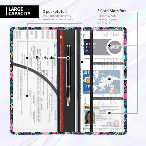 Leather Car Registration and Insurance Card Holder, Cute Car Accessories Vehicle Glove Box Car Organizer for Documents, Cards, License Purple Boho Flowers - color: Purple Boho Flowers