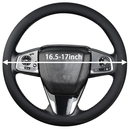 XL Size 16.5-17 Inch Steering Wheel Cover for Car, Van, Fits RV, Semi, Truck, Trailer, Bus, Big Rig Trucker, Classic Cars, Faux Leather Steering Wheel Grip Anti-Slip Design Black - color: Black