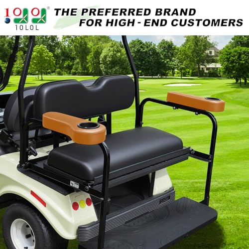10L0L Golf Cart Rear Seat Kit Arm Rest Set with Cup Holder for Yamaha EZGO Club Car Golf Cart UV-Proof Coating Long Lasting, No Drilling Kits Include - color: orange