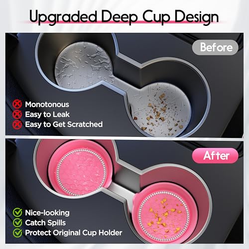Car Cup Coaster Universal Non-Slip Cup Holders Bling Crystal Rhinestone Car Interior Accessories 2 Pack Peach Pink