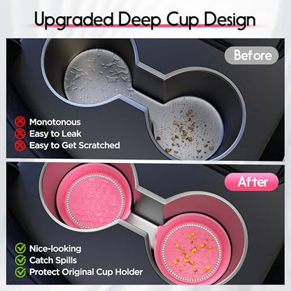 Car Cup Coaster Universal Non-Slip Cup Holders Bling Crystal Rhinestone Car Interior Accessories 2 Pack Peach Pink