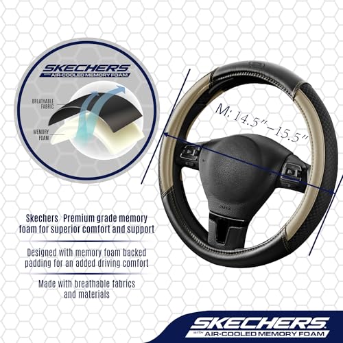 Skechers Air-Cooled Steering Wheel Cover,Leather Car Steering Wheel Cover Universal Fit 14" 1/2-15" Car Wheel Protector for Men Women Fit Suvs,Vans,Sedans,Car,Trucks,Beige - color: Beige