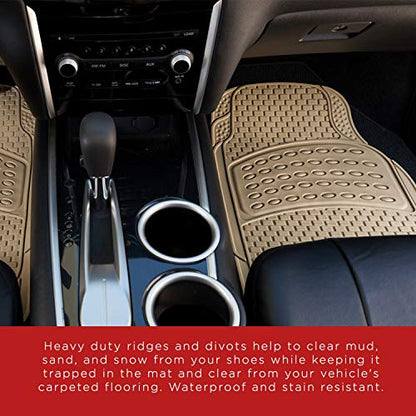 OxGord 4pc Rubber Floor Mats Universal Fit Front Driver and Passenger Seats and Rear - Car SUV Van and Truck - Brick Style - Beige - color: Beige