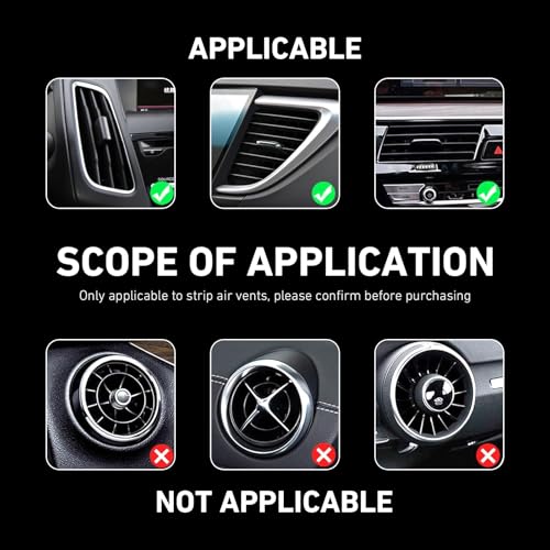 10 PCS Bling Car Vent Outlet Trims, Rhinestone PVC AC Straight Vent Decoration Strip, U-shape Clip-on Trim for Women & Girls, Interior Accessory for Most Vehicles (White)