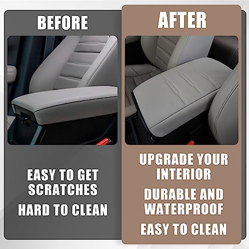 Center Console Cover Compatible with 23 24 2025 2026 Honda CR-V Accessories CRV Hybrid LX EX EX-L Sport Touring Armrest Cover Lid Cushion Protector Vegan Leather Extra Soft(Gray/Gray Trim)