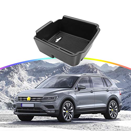 SKTU Center Console Organizer Compatible with 2018-2020 Tiguan Allspace LWB Accessories Insert ABS Black Materials Tray Armrest Secondary Storage Box - color: 2018-2020 Tiguan